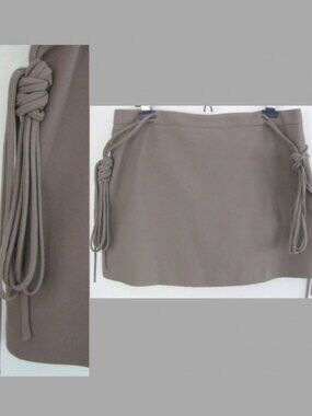 Brown mini skirt 12 Cotton BCBG MaxAzria Collection Rope trim Taupe Lined Short